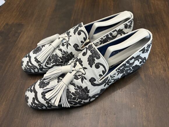 Sebastian Cruz Couture White Black Formal Loafers Tassle 40 Size 7.5 $1495 main image 7
